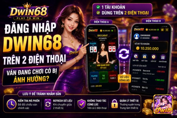 Ván đang chơi có bị ảnh hưởng khi dùng Dwin68 trên 2 thiết bị không?